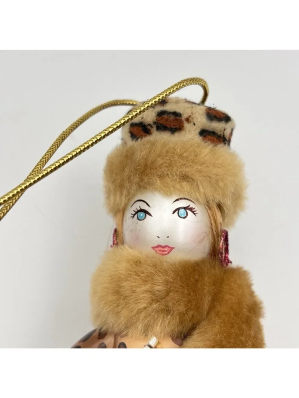 Ladies With Elegance Fashionista Glass Ornament Leopard Dress Hat Fox Stole 7”
